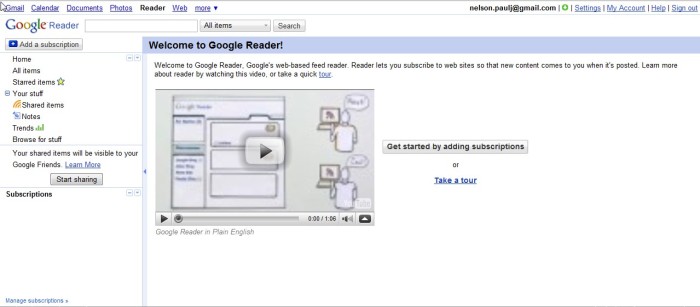 Google Reader main interface